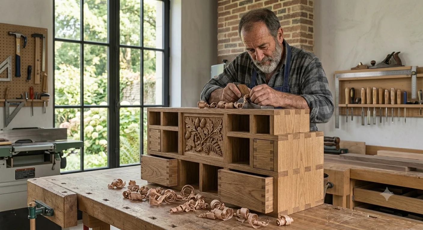 Bibliothèque sur mesure en bois massif réalisée par Julien, menuisier-ébéniste à Rennes