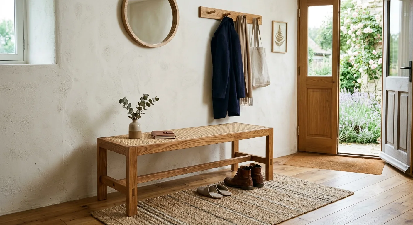 Banc d'entrée en frêne massif avec assise cannée