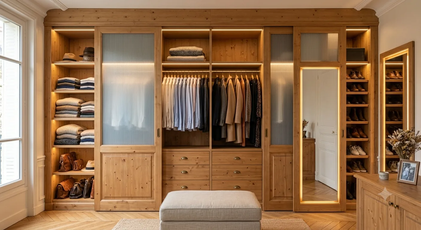 Dressing sur mesure en pin avec portes coulissantes